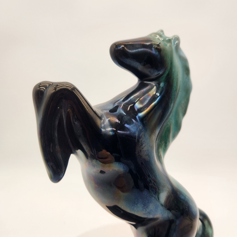 Blue Mountain Pottery (BMP) Rearing Stallion Figurine MCM Teal Drip Glaze Canada - Picture 6 of 11